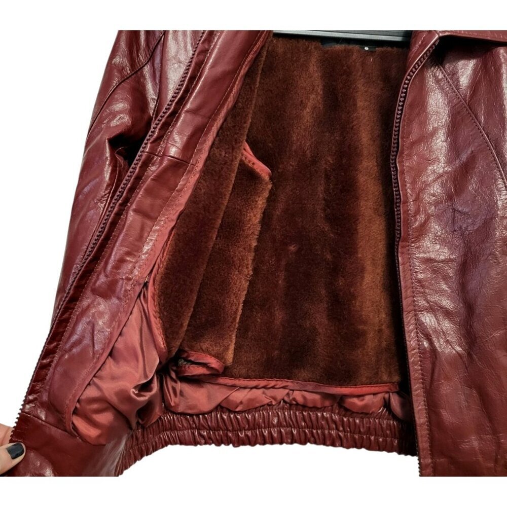 Vintage 80s Oxblood Leather Bomber Jacket Cropped Moto Wilsons - Picture 6 of 16